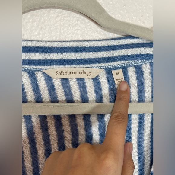 Soft Surroundings Linen Blue White Striped Single Button Cardigan Women’s Medium - Picture 3 of 11